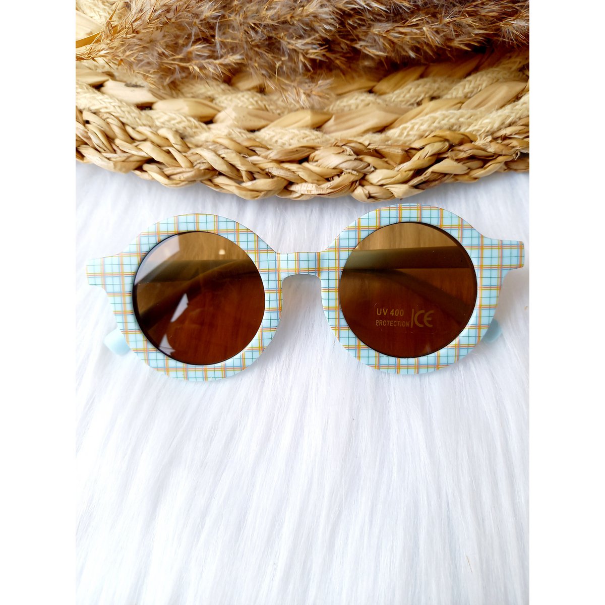 Happy-by-Lies Kinderzonnebril Retro Ruit | Licht Blauw