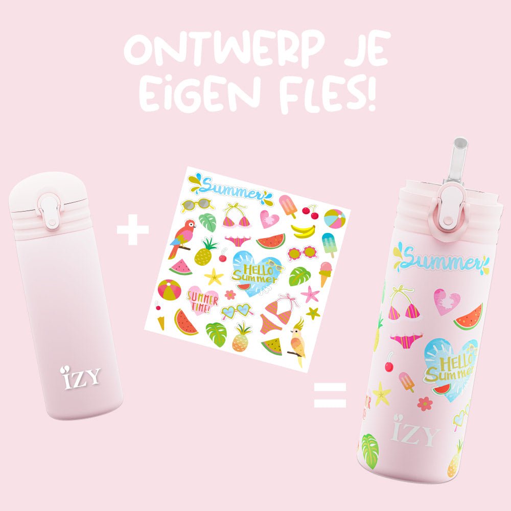 IZY Kids Thermos Drinkfles - Roze Zomer - 350ML