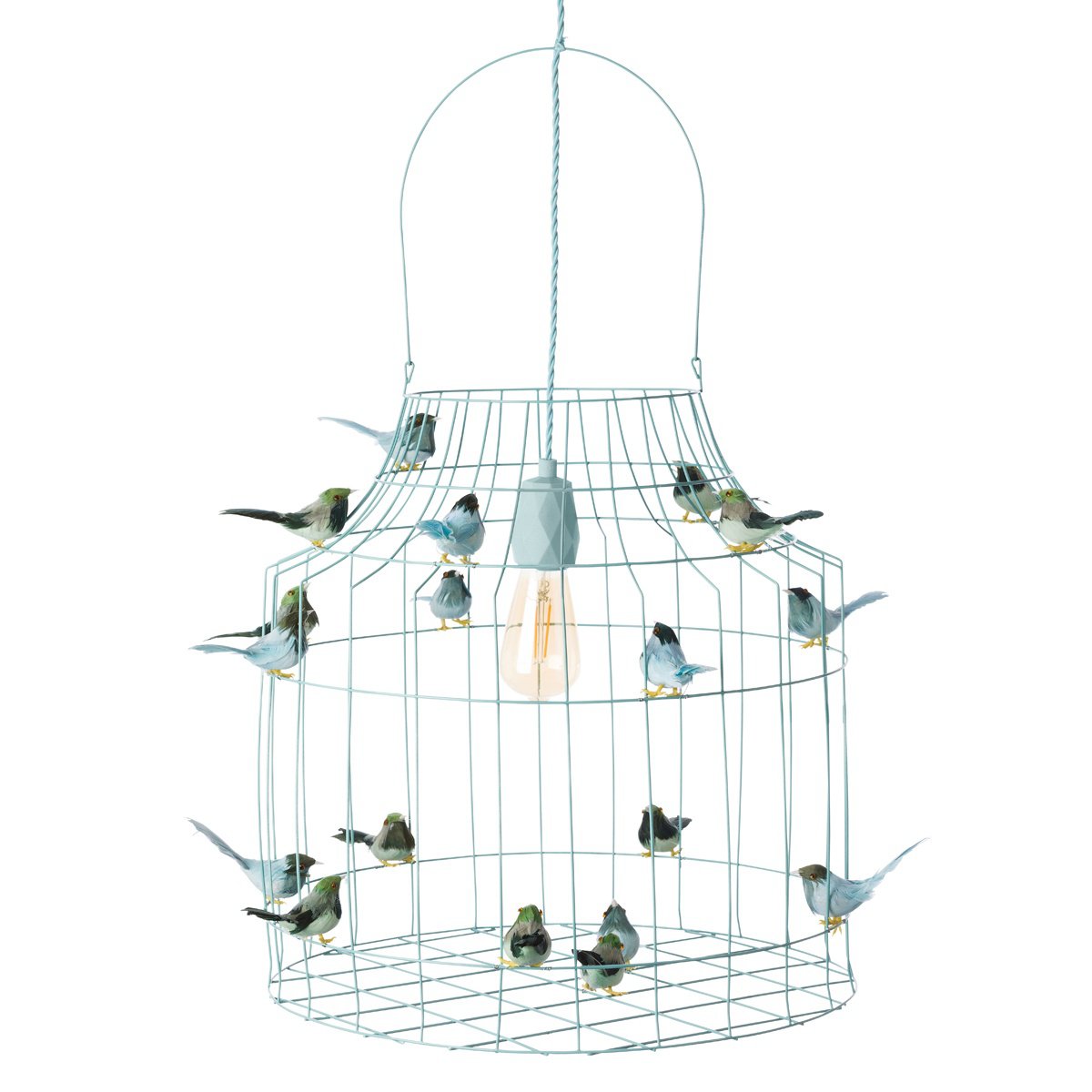 Hanglamp met 18 vogeltjes lichtblauw groot