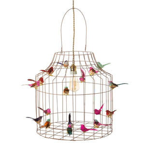 Hanglamp met 18 vogeltjes roestkleur groot