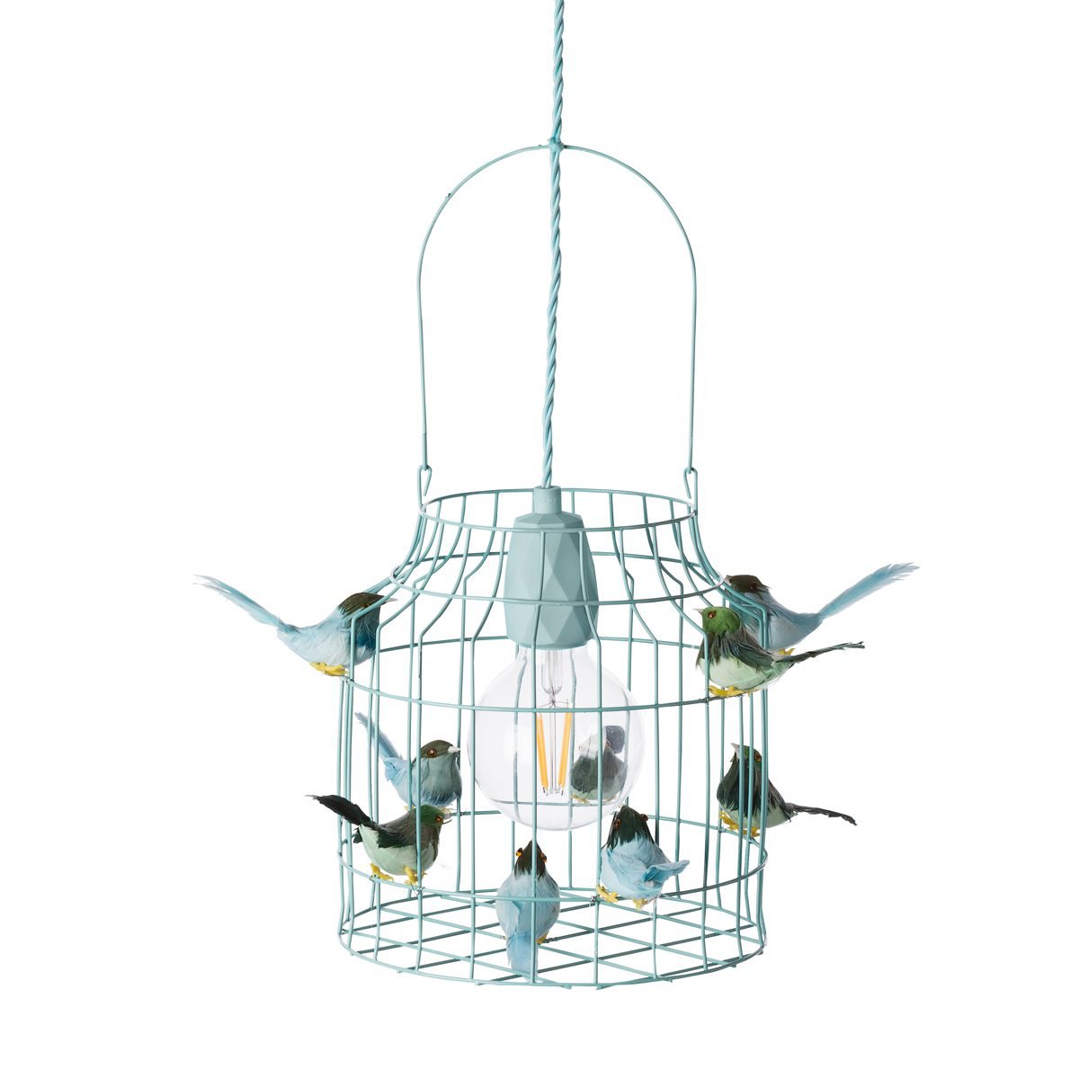 Hanglamp met 9 vogeltjes lichtblauw klein