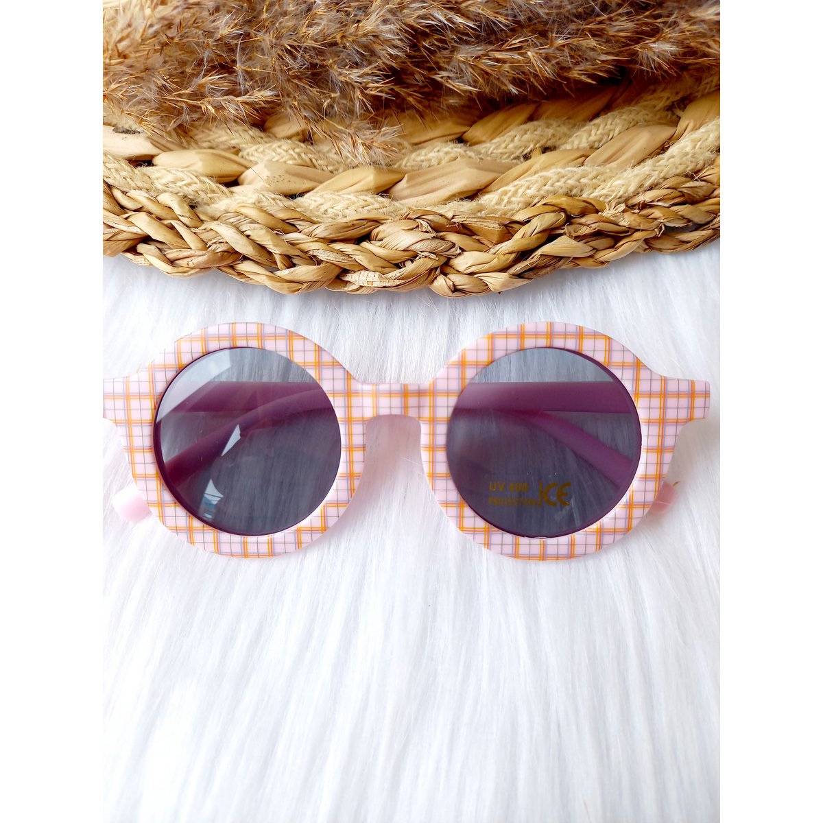 Happy by Lies Kinderzonnebril Retro Ruit | Roze