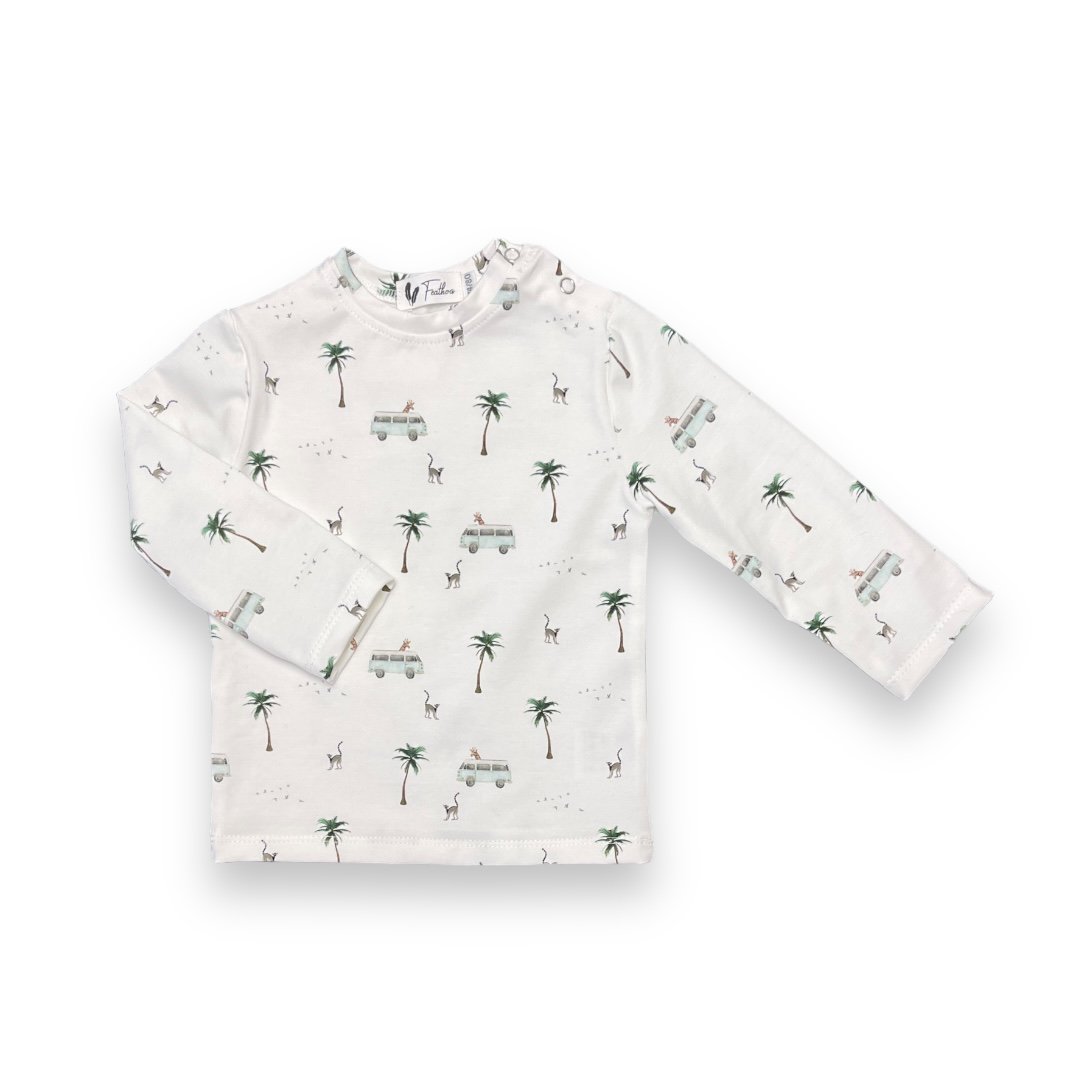 Longsleeve met palmboompjes en bussen en dieren